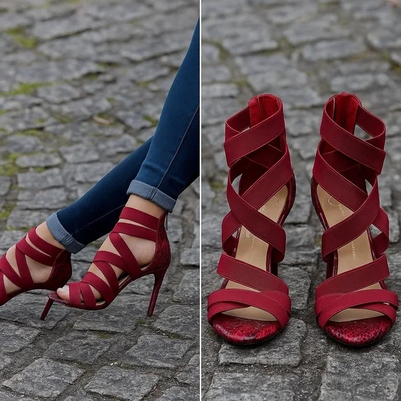 Jessica Simpson Red Snakeskin Strappy Heels – Chic Statement - Picture 10 of 10